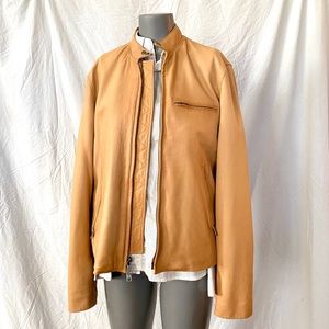 Mens Todd Snyder Tan Leather Moto Jacket, Size Medium, Lambskin Leather Jacket